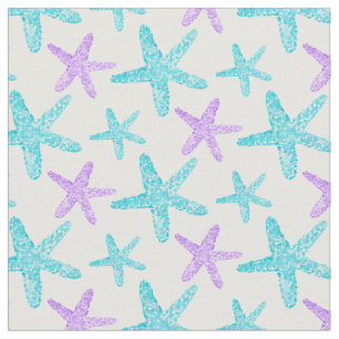 Watercolor Starfish Teal Purple Pattern Fabric