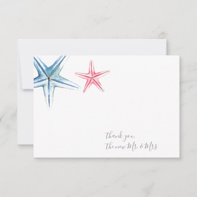 Watercolor Starfish Thank You Stationery Note Card (Front)
