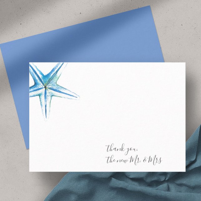 Watercolor Starfish Thank You Stationery Note Card (thank you cards starfish blue watercolor art by Victoria Grigaliunas)