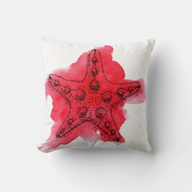 Watercolor Starfish Throw Pillow (Front)