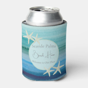 Watercolor Starfish Vacation Rental Drink Hugger Can Cooler