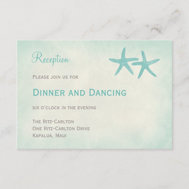 Watercolor Starfish Wedding Reception Card (Front)