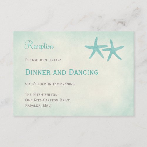 Watercolor Starfish Wedding Reception Card