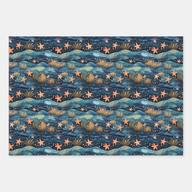 Watercolor Starfish  Wrapping Paper Sheets (Front)