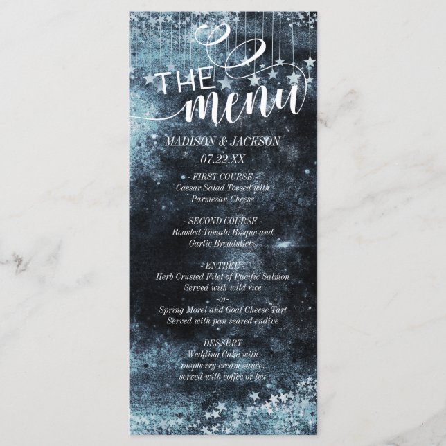 Watercolor Starry Night Celestial Wedding Menu (Front)