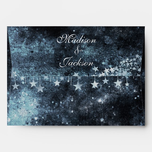 Watercolor Starry Night Celestial Wedding Monogram Envelope (Back (Top Flap))