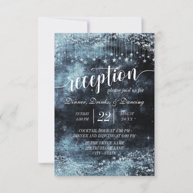 Watercolor Starry Night Galaxy Wedding Reception Invitation (Front)