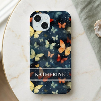 Watercolor Starry Night Sky Butterflies iPhone 15 Case