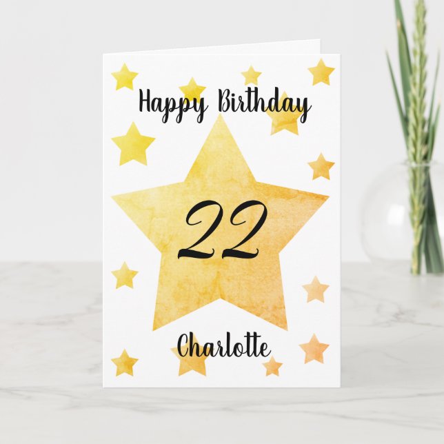 Watercolor Stars 22nd Birthday Card (Front)