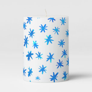 Watercolor stars - blue pillar candle