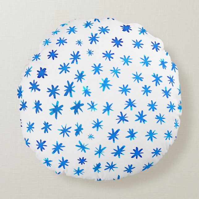 Watercolor stars - blue round pillow (Front)
