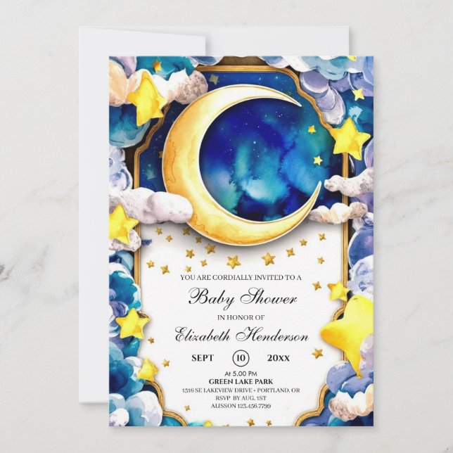 Watercolor Stars Celestial Baby Shower Invitation (Front)