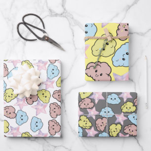 Watercolor  Stars & Cloud Pattern  Wrapping Paper Sheets