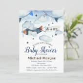 Watercolor Stars,Clouds,Airplane Baby Shower Invitation (Standing Front)