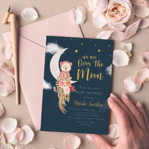 Watercolor Stars Clouds Over The Moon Baby Shower Invitation