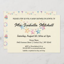 Watercolor Stars Cute Baby Shower Invitation