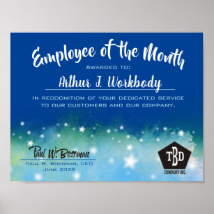 Watercolor stars employee of the month display poster