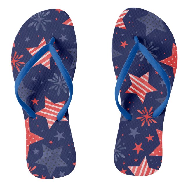 Watercolor Stars Fourth of July Flip Flops (Footbed)