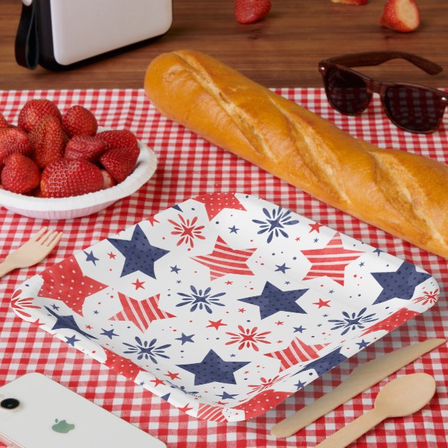 Watercolor Stars Fourth of July Party Paper Plates (Picnic)
