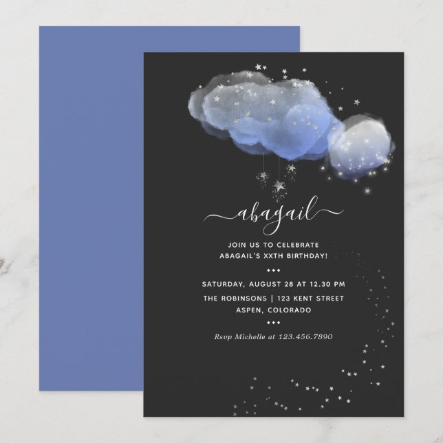 Watercolor Stars Night Sky Birthday Invitation (Front/Back)