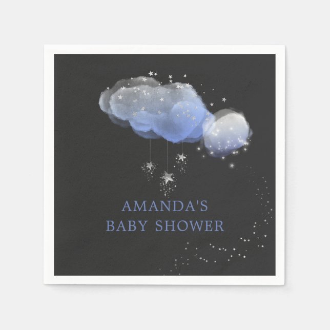 Watercolor Stars Night Sky Boy Baby Shower Napkins (Front)