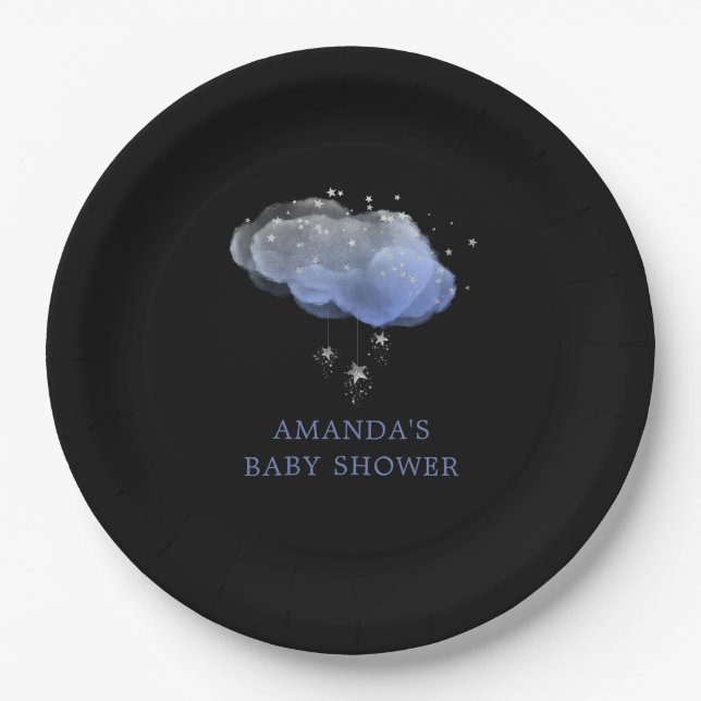 Watercolor Stars Night Sky Boy Baby Shower Paper Plates (Front)
