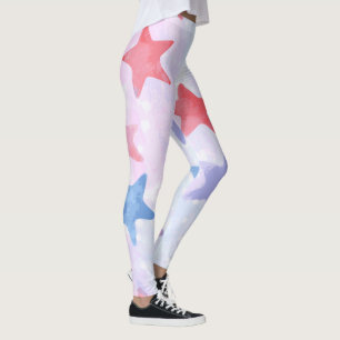 Watercolor Stars Patriotic 4th of July Leggings