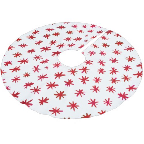 Watercolor stars _ red brushed polyester tree skirt