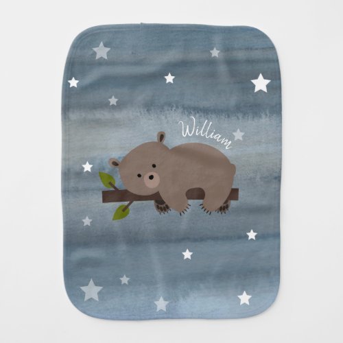 Watercolor Stars Sleepy Baby Bear Burp Cloth