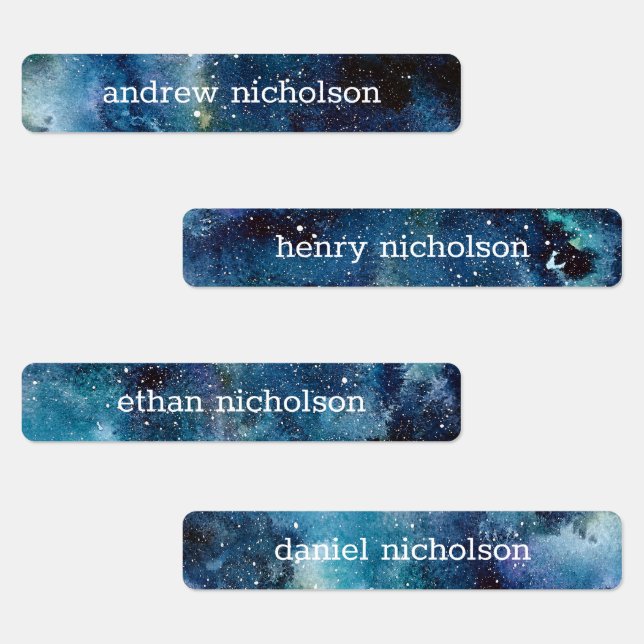 Watercolor Stars Space Blue Galaxy Waterproof Labels (Group)