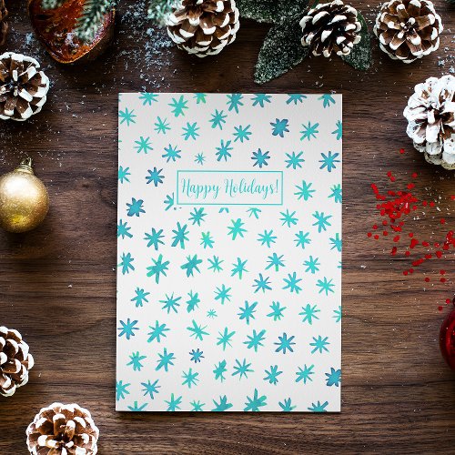 Watercolor stars _ turquoise holiday card