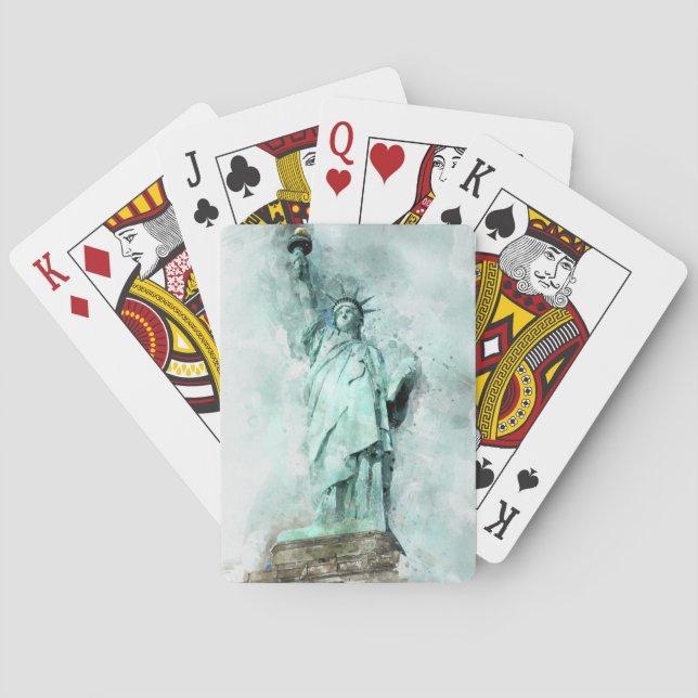 Watercolor Statue of Liberty Poker Cards (Back)