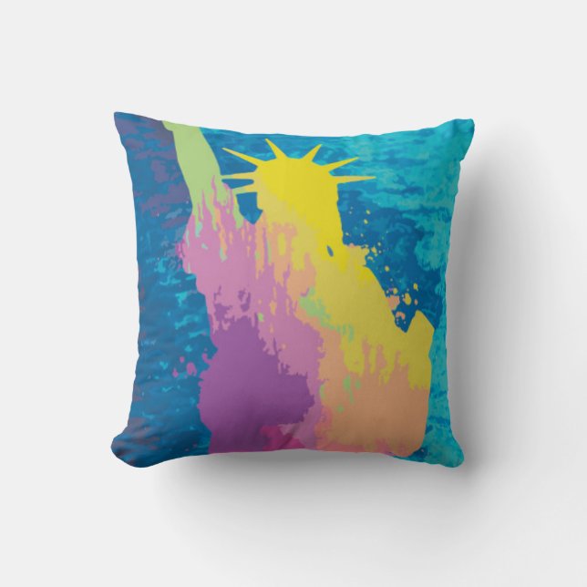 Watercolor Statue of Liberty Throw Pillow (Front)
