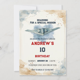Watercolor Stealth Jet Fighter B2 Spirit Birthday Invitation