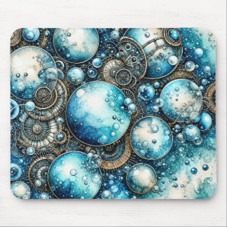 Watercolor Steampunk Bubbles & Gears Mouse Pad