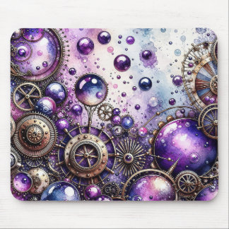 Watercolor Steampunk Bubbles & Gears Mouse Pad
