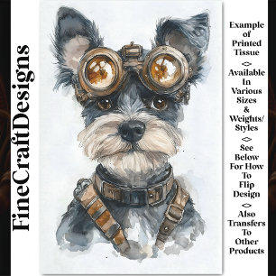 Watercolor Steampunk Schnauzer Dog CC8 Decoupage Tissue Paper
