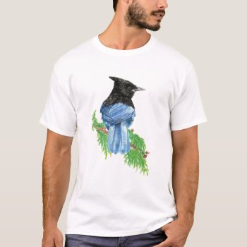Watercolor Stellar Jay Bird Nature Art T-shirt by countrymousestudio at Zazzle