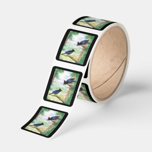 Watercolor Stellar Jay Birds Forest Trees Square Sticker