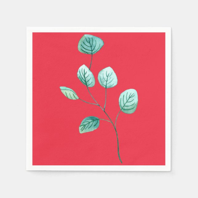 Watercolor Stem of Leaves Napkins (Front)
