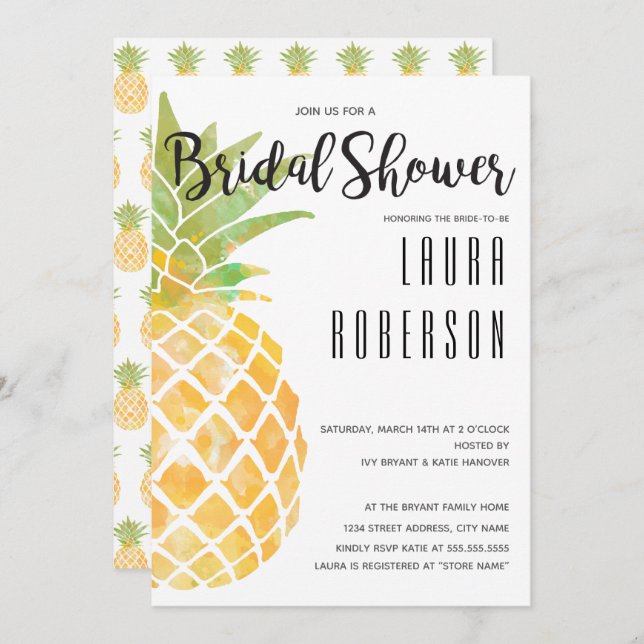 Watercolor Stencil Pineapple | Brida Shower Invite (Front/Back)