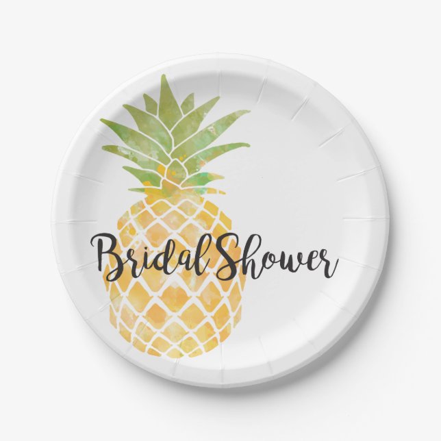 Watercolor Stencil Pineapple | Bridal Shower Paper Plates (Front)