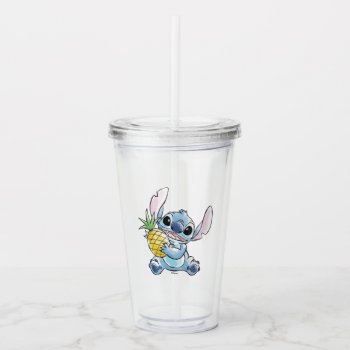 Watercolor Stitch Holding Pineapple Acrylic Tumbler by LiloAndStitch at Zazzle