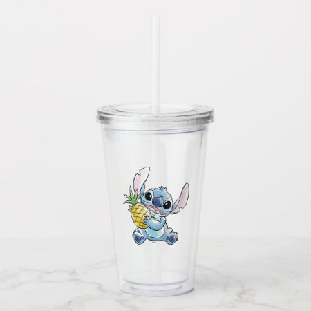 Watercolor Stitch Holding Pineapple Acrylic Tumbler