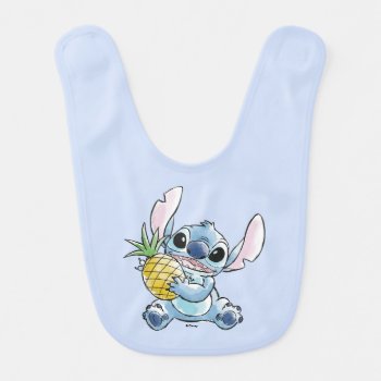 Watercolor Stitch Holding Pineapple Baby Bib by LiloAndStitch at Zazzle