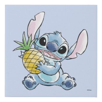 Watercolor Stitch Holding Pineapple Faux Canvas Print by LiloAndStitch at Zazzle