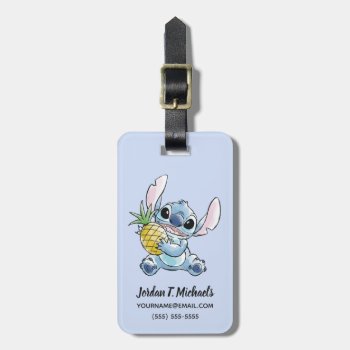 Watercolor Stitch Holding Pineapple Luggage Tag by LiloAndStitch at Zazzle