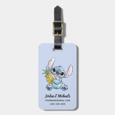 Watercolor Stitch Holding Pineapple Luggage Tag