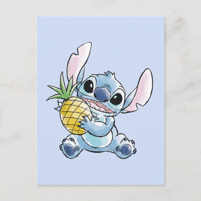 Watercolor Stitch Holding Pineapple Postcard (Front)