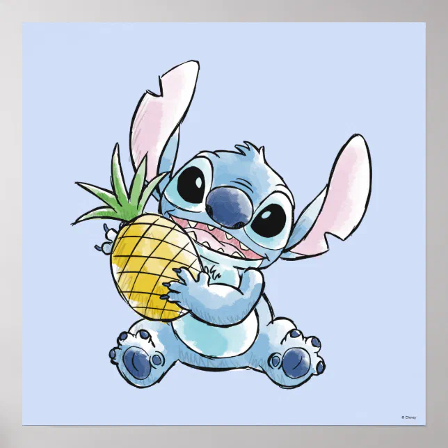 Watercolor Stitch Holding Pineapple Poster | Zazzle